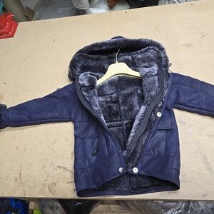Chic Navy Blue Natural Sheepskin Lined Kids Jacket